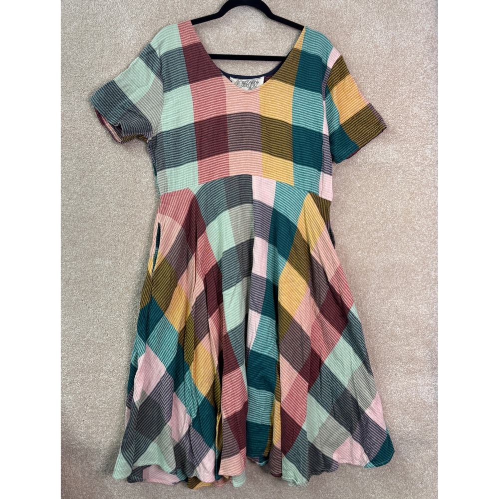 ACE & JIG Luella Dress Women's XL Multicolor Plaid Cotton Gauze Midi Pockets